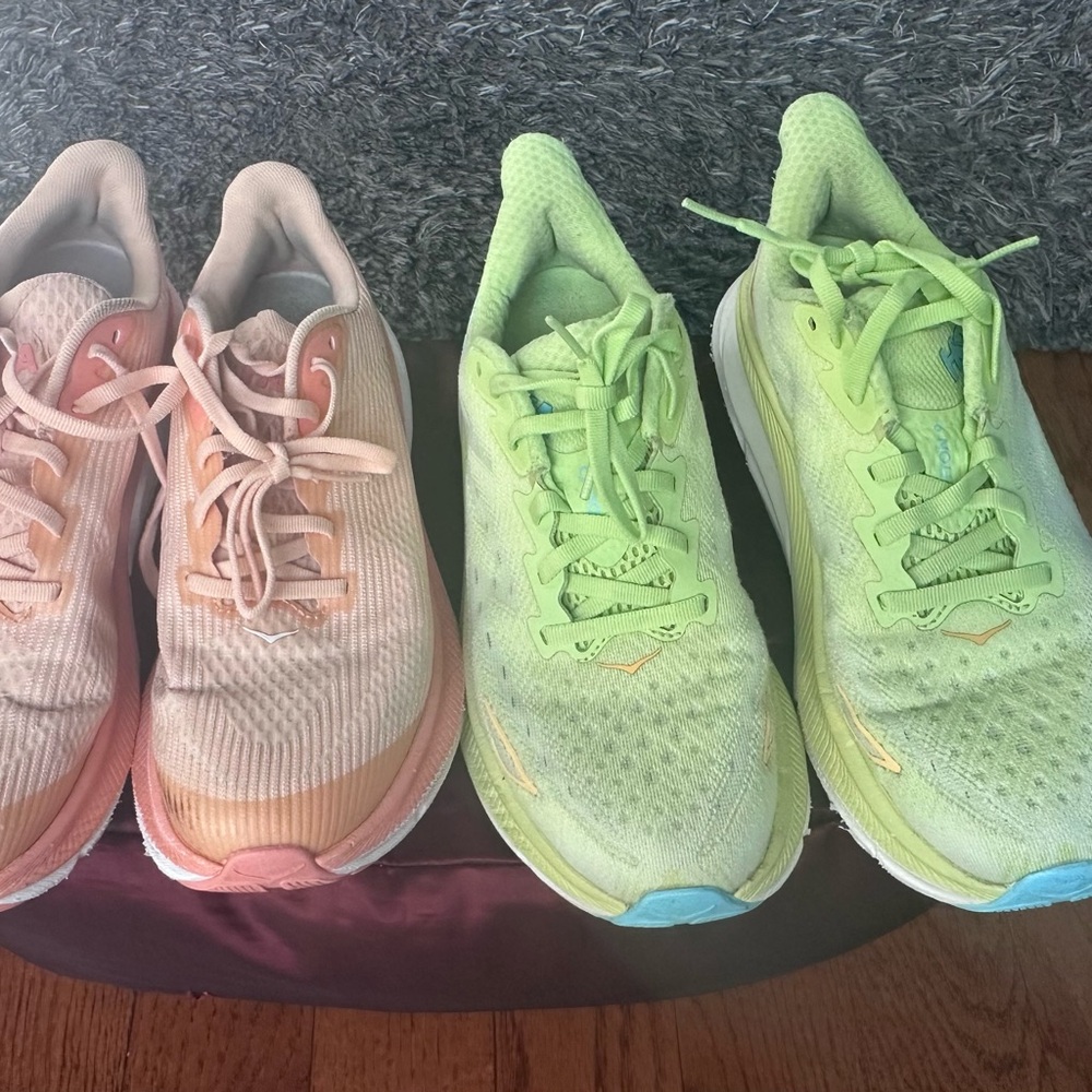 Hoka One One Women's Athletic Shoes - Light Green and Peach